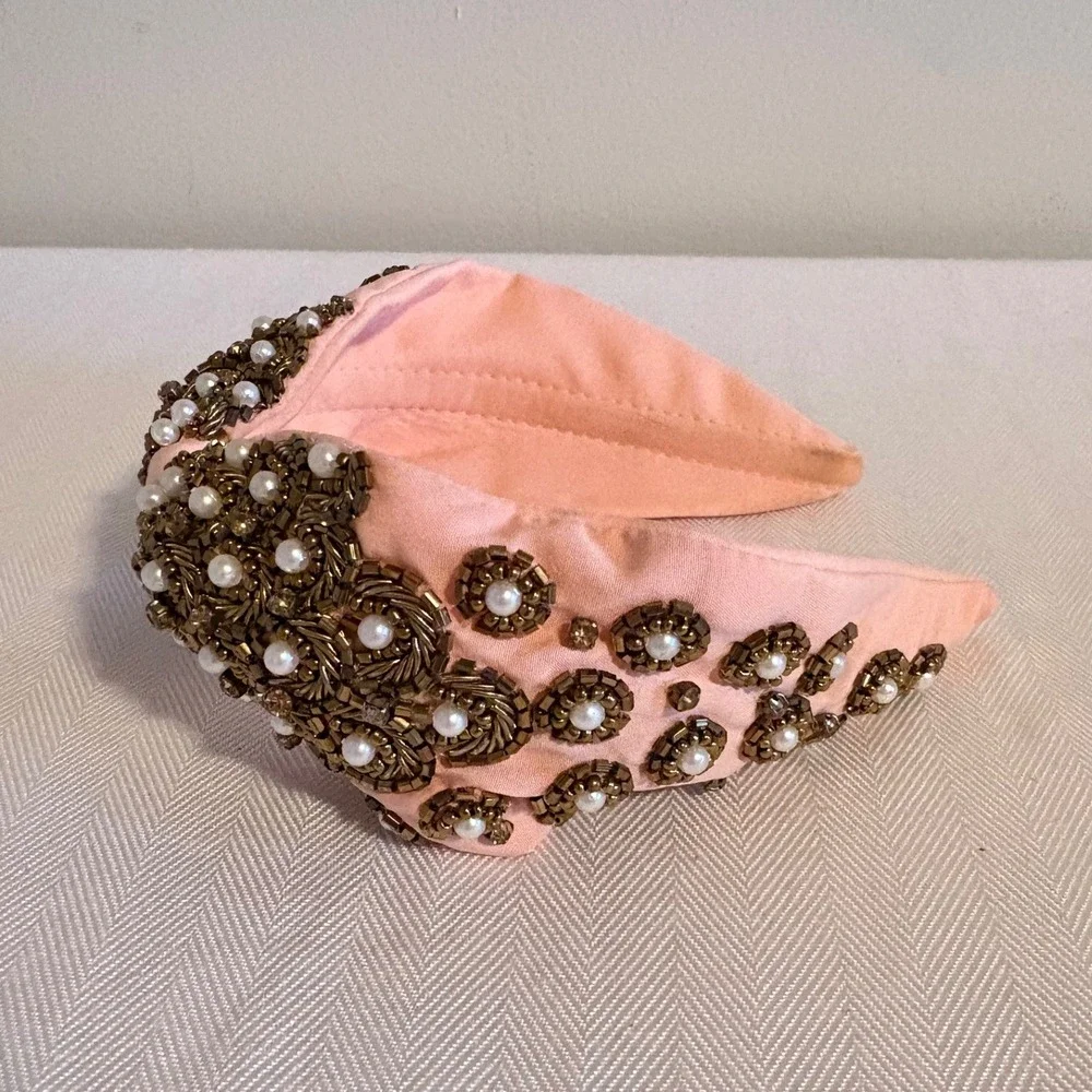 Baroque Beaded Knotted Turban Headband Gold Beadwork‎ Y2K Statement Accessory